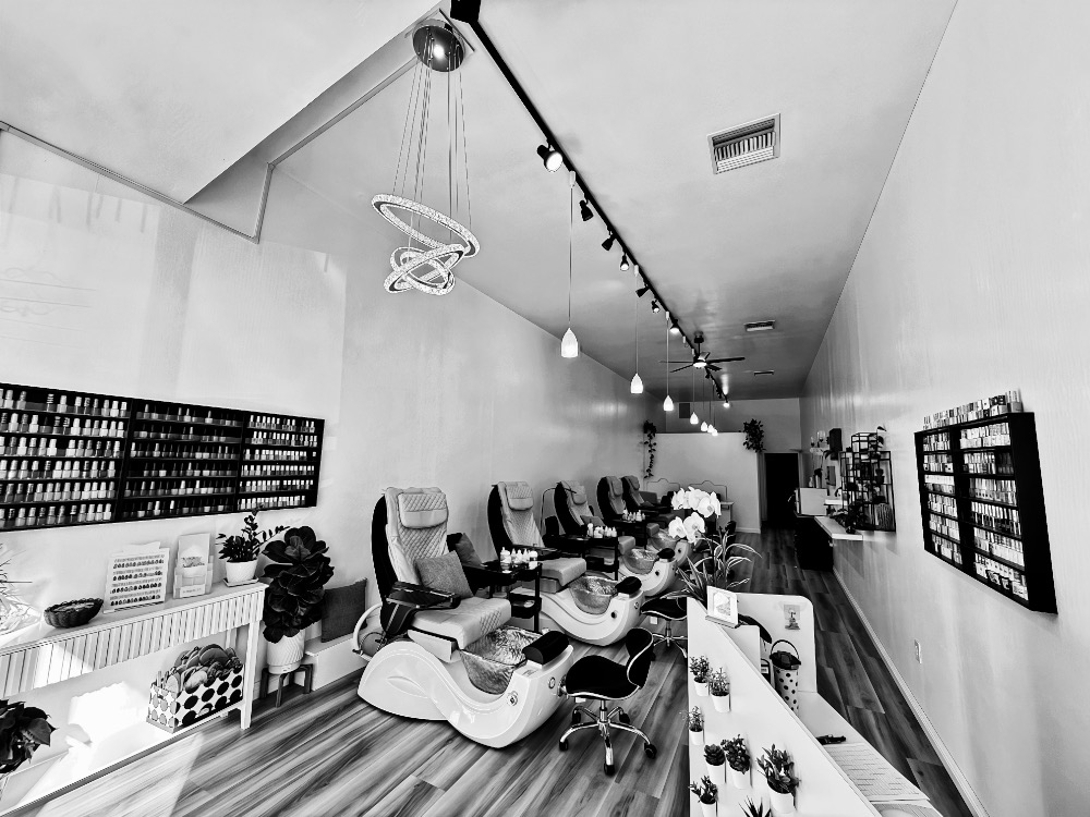 Inside of a clean, modern nail salon